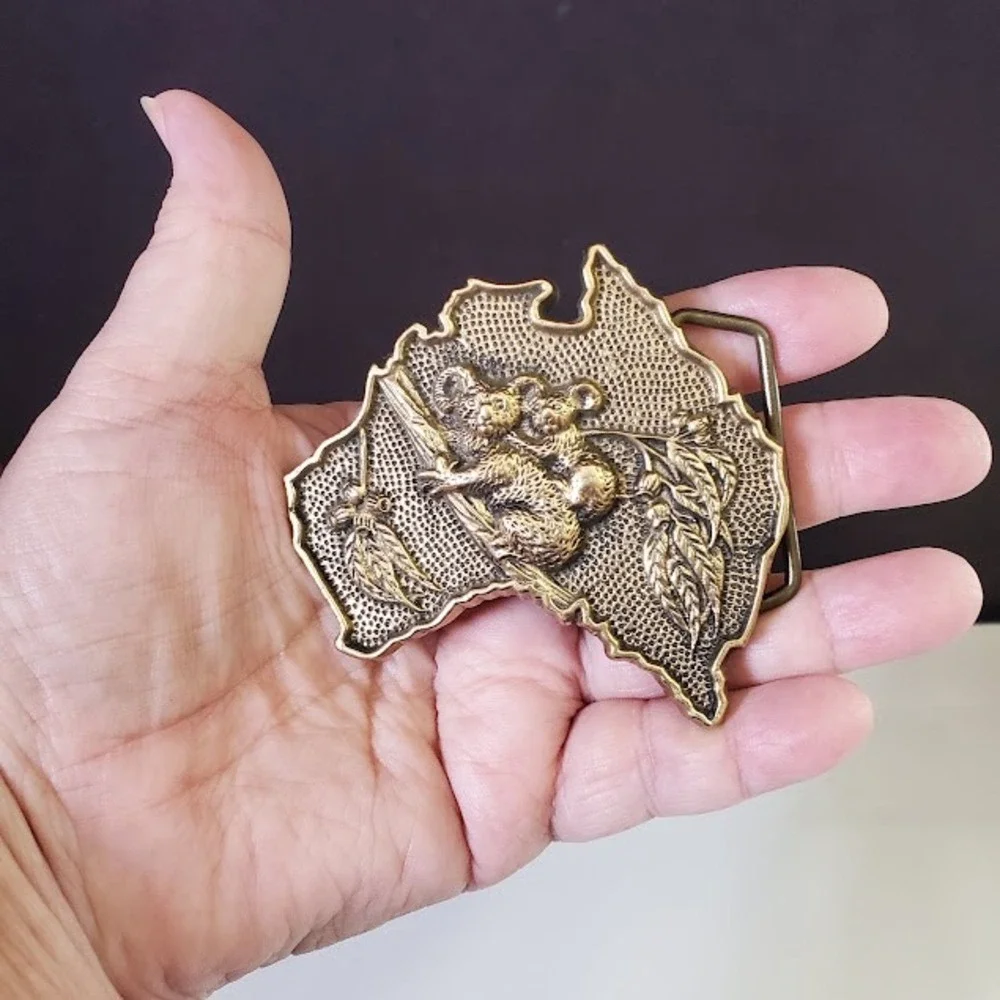 Australia Koala Bears Belt Buckle Solid Brass Wildlife Tree Souvenir Figural